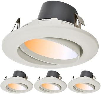 4" Recessed Dimmable 10W LED Adjustable Gimbal Head Downlight with White Trim, UL & Energy Star 4-Pack, Selectable CCT 2700K-5000K, 2222CCTx4