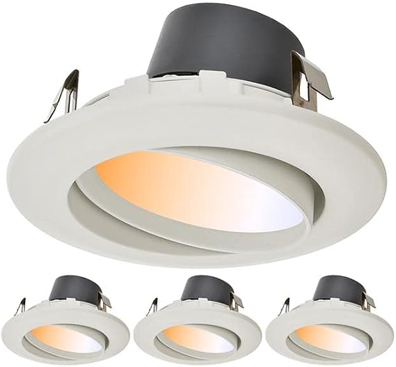 4 Recessed Dimmable 10W LED Adjustable Gimbal Head Downlight with White Trim, UL & Energy Star (4-Pack), Selectable CCT 2700K-5000K, 2222CCTx4