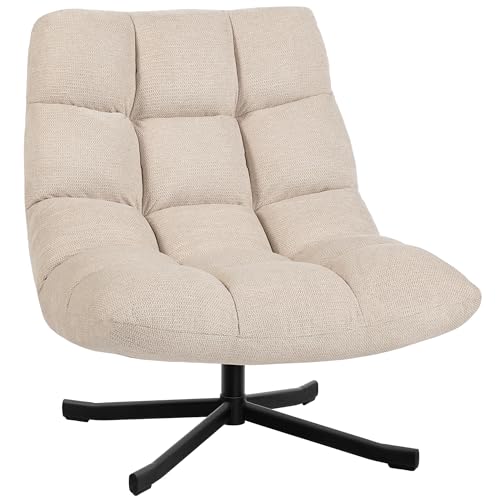 HOMCOM Sillón Giratorio Moderno, Butaca de Salón con Base de Cruz, Tapizado en Chenilla Impermeable, Asiento Extra Ancho y Patas de Acero, Sillón Relax para Sala de Estar, Dormitorio, Blanco Crema