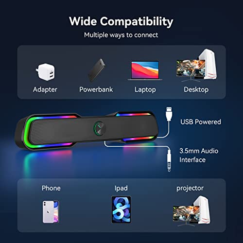 Fishcovers Computer Speakers For Desktop Monitor, Dynamic Rgb Computer Sound Bar, Hifi Stereo Pc Speakers, Sound Gaming Speakers For Pc #TOP4