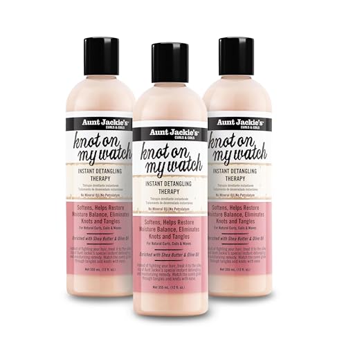 Aunt Jackies Curls and Coils Knot On My Watch Instant Hair Detangling Therapy for Natural Curls Coils and Waves Enriched with Shea Butter 12 oz (Pack of 3)