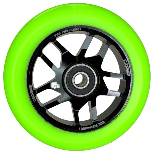 Fantic26 BASE Stunt Scooter Rolle I Trick I Tret I Kinder I Roller I Reifen I Rad I Ersatz I Wheel I 100mm I ABEC-11 I Schnell I Leise I Park I Street (Schwarz/Pu Neon Grün)