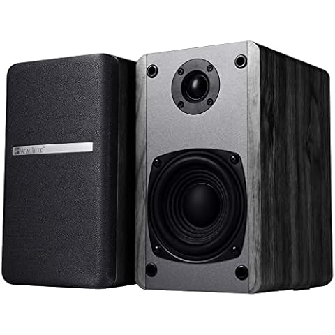 SINGING WOOD T25 Passive 2 Way Bookshelf Speakers 60 Watts (30W x 2) with preinstalled Wall Mount Bracket- Beech Wood Finish, Pair - Receiver or Amplifier Needed to Operate (Black) Cover