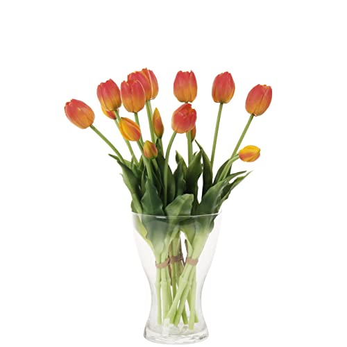 cn-Knight 20 fiori di tulipani artificiali, 40 cm, con foglie finte, tulipani finti e boccioli per decorazione della casa, centrotavola ornamento bouquet da sposa, arancione