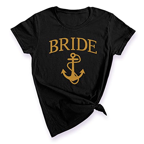 Promotion & Beyond Bride Anchor (Gold) Wedding Party Women's T-Shirt, L, Black