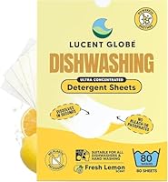 Lucent Globe Dishwasher Dishwashing Detergent Sheets, 80 Washes, Dishwashing Tablets Alternative. Plant-Based, Eco-Friendly, Fully Biodegradable, Lemon Scent & Plastic Free Packaging