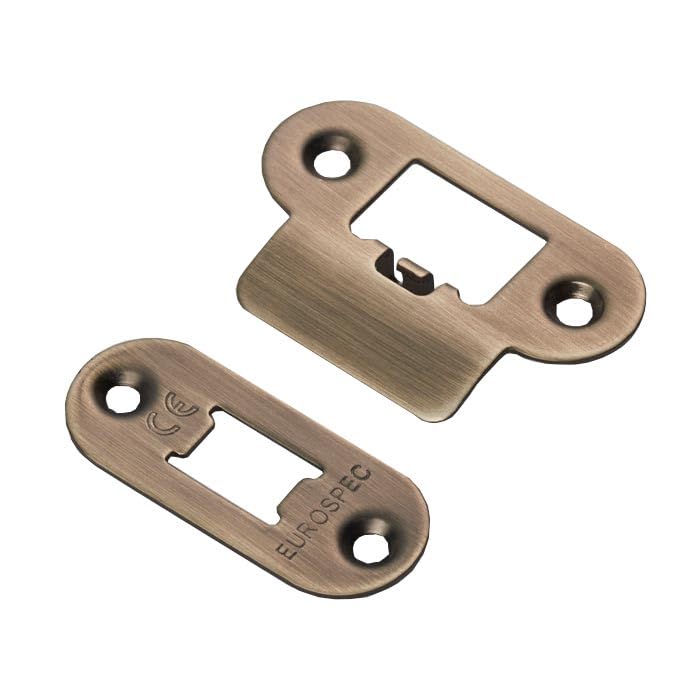 Kooples Hardware Forend Strike & Fixing Pack | Compatible with Heavy Duty Tubular Latches | Strike Plate and Fixings for Timber Doors | Durable Latch Hardware (Radius, Antique Brass)