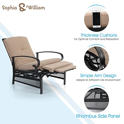 Sophia & William Adjustable Patio Recliner Chair Set Of 2 Metal Outdoor Reclining Lounge Chair With Removable Cushion Support 300Lbs, Beige #TOP2