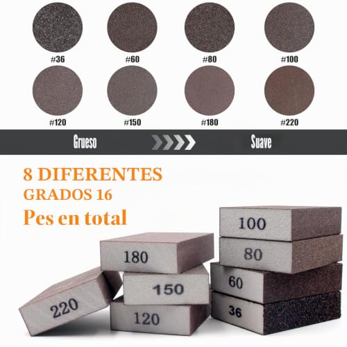 Miniatura 3 de 16 Taco Lija, Grano Grueso Medio Fino Muy Fino Esponja De Lija, 36 60 80 100 120 150 180 220 Grano Lavable Reutilizable Lijado De Pintura De Madera, Óxido De Metal, Pared, Plástico