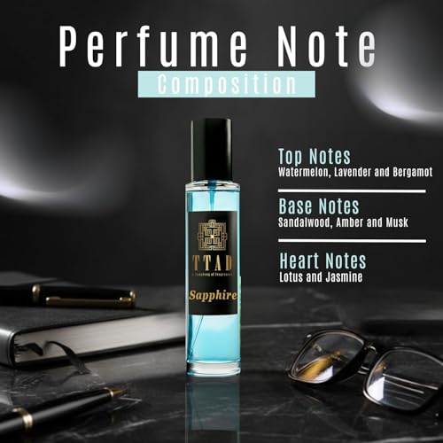 Image of TTAD Sapphire Luxury Perfume for Men 30ml | Long Lasting Aquatic Eau De Parfum | Fresh Watermelon, Lavender & Bergamot with Lotus, Jasmine, Sandalwood & Musk | Premium Daily Fragrance for Men