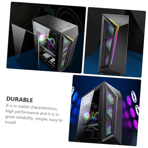 Gabinete de computadora de escritorio NUOBESTY RGB con panel de torre media templada para juegos y oficina, almacenamiento compacto y conveniente, puerto USB 3.0 miniatura 7