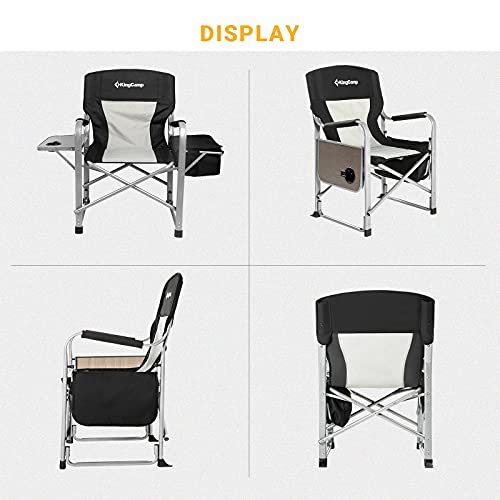 Kingcamp Folding Directors Heavy-Duty Camping Chair With Side Table & Cooler Bag Supports 350 Lbs For Fishing, Barbecue, Picnic, Any Other Outdoor And Indoor Activities, Oversize, Black/Grey-2 Pack #TOP4