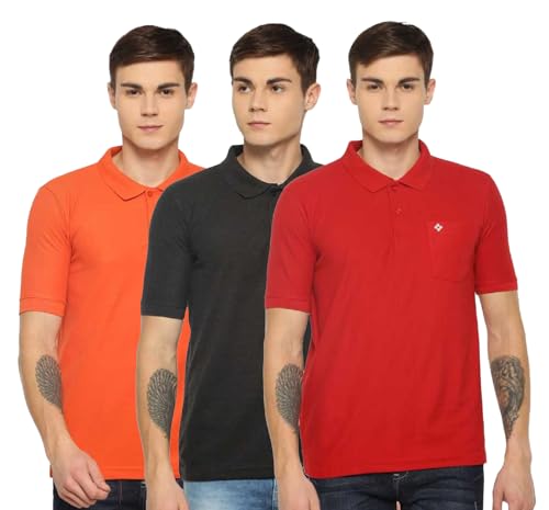 Image of Dollar Men's Pack of 1 Solid Cotton Blend Polo Neck T-Shirt
