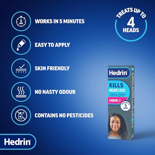 Hedrin Kills Headlice Liquid Gel, Fast and Effective Lice and Nit Treatment, Kills Head Lice and Eggs, 4 Treatments, Clinically Tested, Suitable for Adults and Children, 100ml