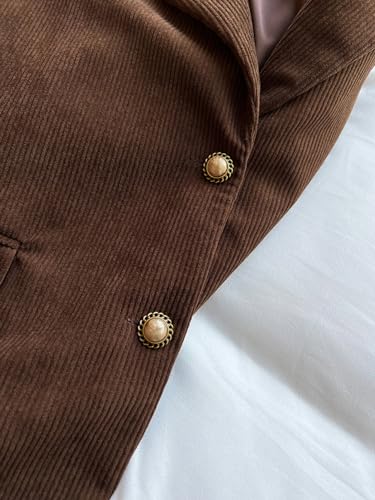 CHARTOU Women's Corduroy Oversized Open Front Long Sleeve Work Office Lady Jacket Blazer 6