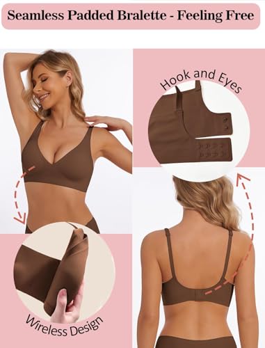 Image of Deep V Bra Wireless Sexy Push Up Bralette Padded Seamless Jelly Bra | Low Cut Plunge V-Neck, Wide Straps, Back Smoothing, Bras for Women No Underwire, Soft Comfortable Bralettes