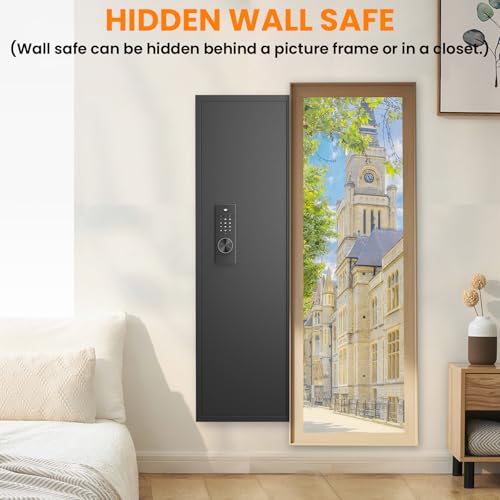 Image of 53.15 inch Wall Safe Between the Studs, Hidden Safe with Dual Alarm System and Silent Mode, Wall Gun Safe with 3 Adjustable Shelves and Magnetic Slot (Black-Digital)
