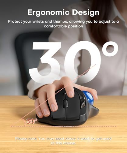 Ergonomic Wireless Trackball Mouse, 3 Device Connection (Bluetooth or 2.4G USB Receiver) Bluetooth Quiet Computer Mouse, 2*AAA Battery Thumb Laptop Mice with 5 Level DPI for PC/Laptop/Mac/Windows Blue