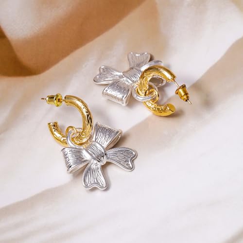 Image of Rubans Hoop Drop Earrings Gold Plated Stylish Trendy Jewellery Gift for Women & Girls
