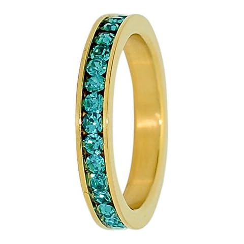 Birthstone Eternity Ring~December~Gold Plated Stainless Steel~Cubic Zirconia CZ Band~Blue Topaz~Turquoise Crystals~Stackable~Mother's Ring~Children's Ring~Women's Jewelry (6) Cover