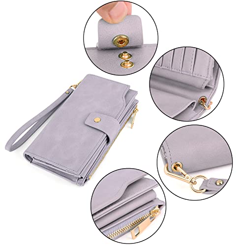 Image of UTO Wallet Women Vegan Leather Wristlet Snap Long Purse Credit Card Holder Elegant Clutch