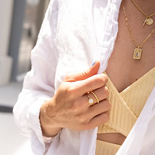 Beaded Band Engagement Ring | Bold Beaded Ring with A Solitaire CZ | 18K Gold Vermeil | Solitaire Gemstone Wedding Ring Stacking Band3