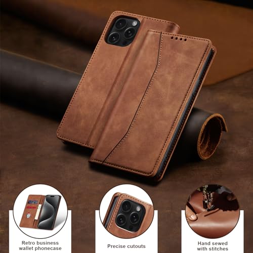 Image of Jasonyu Flip Wallet Case for iPhone 15 Pro Max,Brown