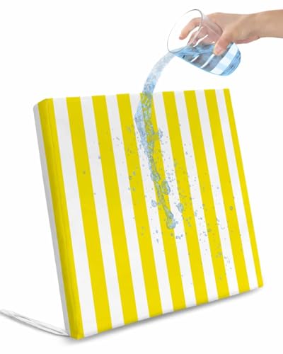 2 Pack Yellow Stripe Waterproof Cushion Covers with Ties Outdoor Patio Chair Seat Cushion Slip Covers Replacement(Only Cover) Geometric Boho Striped Modern Abstract White 20''x18''x4''