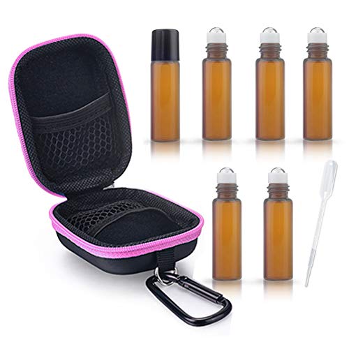 6 Bottles Essential Oil Case Protects For 5ml Rollers Essential Oils Bag Travel Carrying Storage Bags for Oil Bottle Organizer (Brown Bottle)