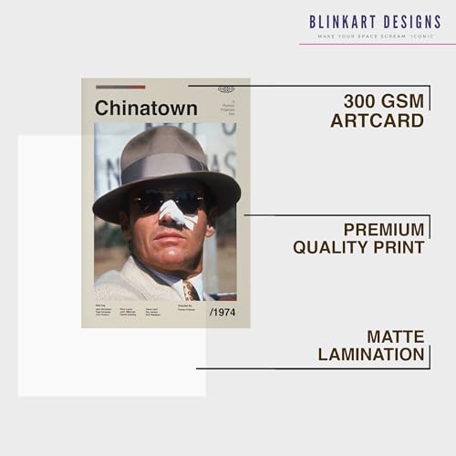 Image of BLINKART Chinatown Movie Movie Poster Frame 8x12 Inch | Premium 300 GSM Paper Wall Print | Mid Century Vintage Film Artwork for Home, Bedroom, Living Room, Office | Framed Photo Decor