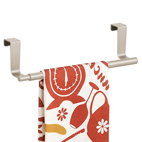 Mdesign Adjustable, Expandable Over Kitchen Cabinet Towel Bar Rack - Hang On Inside Or Outside Of Doors, Hold Hand, Dish, Tea Towels - Customizable To 17" Wide, Omni Collection - Satin #TOP5