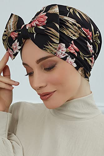 Aisha's Design Printed Instant Turban for Women 95% Cotton Head Wrap Lightweight Head Scarf Bonnet Cap with Bowtie Patterns2