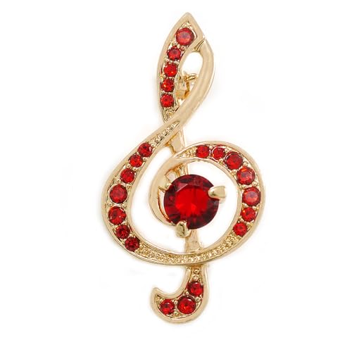 Red Crystal Treble Clef Musical Brooch in Gold Tone - 40mm Tall