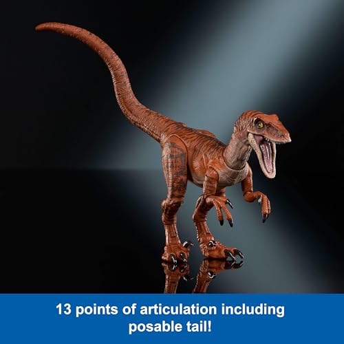 Image of Mattel Jurassic World Hammond Collection Dinosaur Action Figure Toy, Atrociraptor Tiger, Premium Movie Design Glass Eyes & 13 Points Articulation