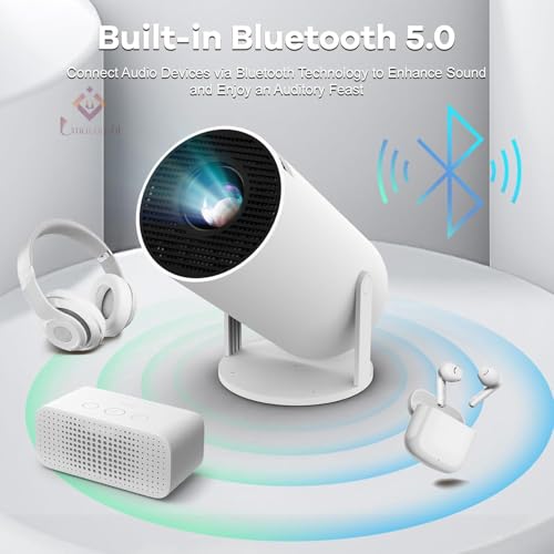 Image of OLMARTT KITCHENWARE Projector with WiFi 6 and Bluetooth, 4K 1080P Support Portable Projector 180 Rotatable 130'' Screen Movie Projector Auto Keystone Compatible for Laptop, PC, Smartphone (offwhite)
