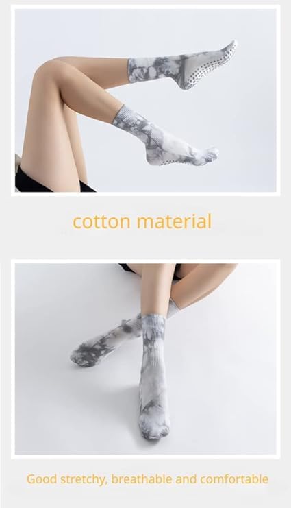 Image of VAZZIC Women's Tie Dye Sport Socks - 1 /4 /5 /6 Pairs Non Slip Grip Cushioned Crew & Long Floor Socks