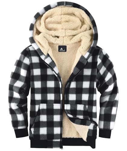Image of V VALANCH Boys Flannel Jacket Hooded Fleece Lined Zip-up Hoodies Plaid Coat for Kids