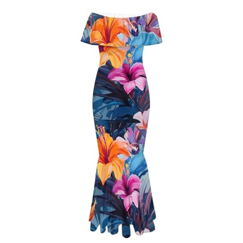 Image of Polynesian Dresses for Women Off Shoulder Maxi Dress Puletasi Samoan Dresses S-7XL