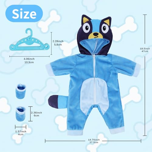 Baby Kleidung für 14-17 Zoll Baby Puppen, Puppenkleidung mit Socken Aufhänger, Hund Puppenkleidung für 35-43 cm Neugeborene Baby Puppen Mädchen Weihnachten Geburtstag (Puppe Nicht enthalten) Blaue