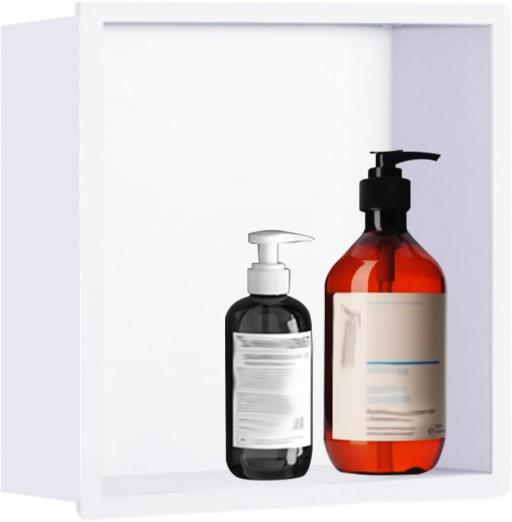 Meuble de douche compact blanc et étagère de salle de bain murale pour shampoing