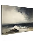 MuchoWow© Leinwand Groß 120x80 cm XXL Deko Schlafzimmer Aesthetic Leinwandbilder Wohnzimmer Gemälde Foto Geschenk Living Room Decoration Meer - Felsen - Sturm