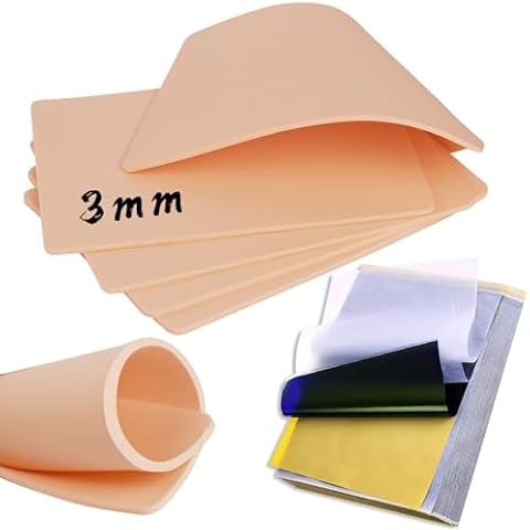 3MM Fake Skin with Transfer Paper - Jconly 35pcs Fake Tattoo Skin with Transfer Paper Kit,5Pcs Tattoo Practice Skin 3mm Thick Fake Skin with 30Pcs Tattoo Paper Stencil Paper Cover