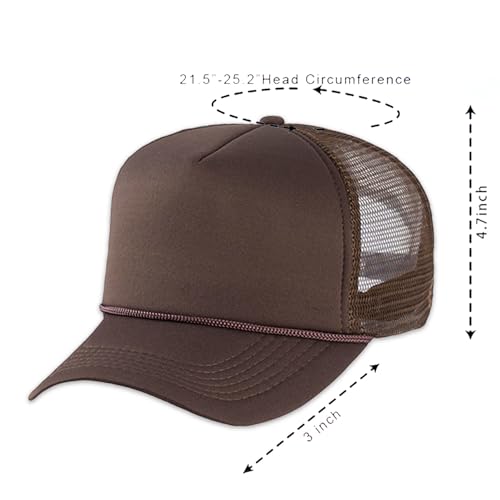 Custom Sublimation Hats 12 Pack - Bundle with 12 Trucker Hats with Foam Mesh 21.5-25.2" | Blank Baseball Hat for Men, Women (US, Alpha, One Size, Brown)