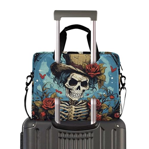 Maletín para portátil con diseño Skull Rose Flowers, 13-15.6 pulg miniatura 3