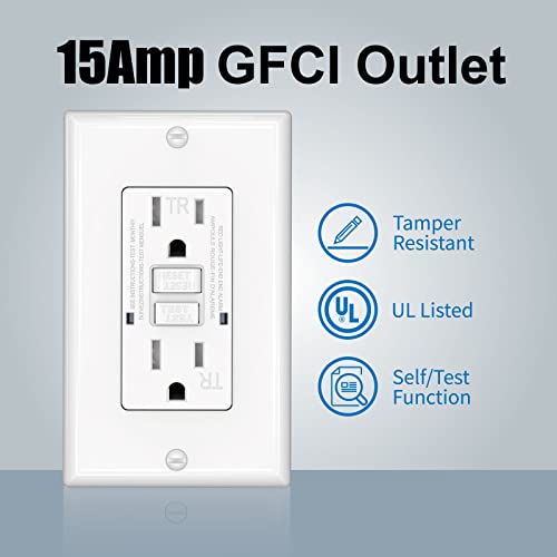 Omeenet 15 Amp Gfci Outlet, Tamper Resistant, Self Test Gfi Receptacle With 2 Led Indicator, 15Amp Ground Fault Circuit Interrupter Outlet For Kitchen,Bathroom,Indoor Use, Ul Listed, White (1 Pack) #TOP1