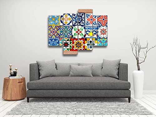 Talavera Handcrafted Mexican Ceramic Tile Pattern Canvas Wall Art Hanging Paintings Modern Artwork Abstract Picture Prints Home Decoration Gift Unique Designed Framed 4 Panel #TOP3