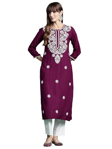 Image of INDO ERA Womens Straight Embroidered Chikankari Kurta