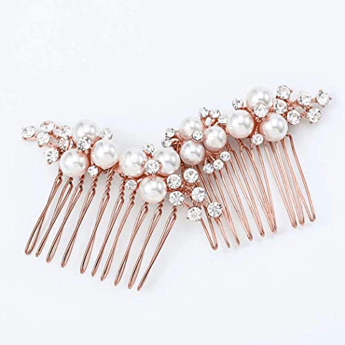 Asooll Gold Wedding Pearl Hair Comb Bride Crystal Headpiece Bridal Rhinestone Hair Clip Hair Accessories For Women And Girls (Set Of 2) (C-Rose Gold) #TOP27