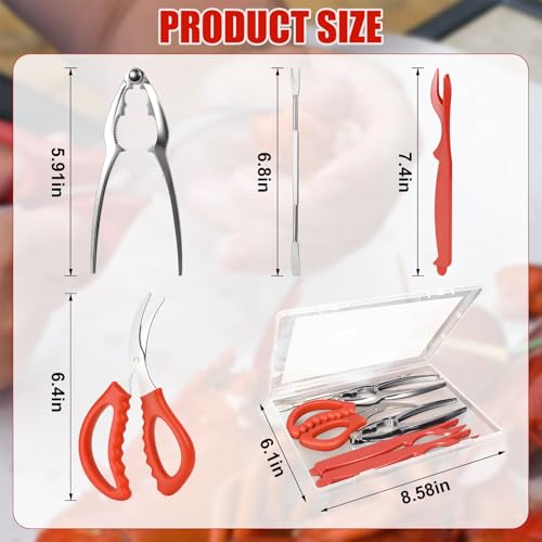 2025 Upgraded 8PCS Seafood Tools Set, Includes 2 Crab Leg Crackers, 2 Stainless Steel Crab Forks, 2 Lobster Shellers, 1 Crab Scissors and 1 Storage Box, Nut Crackers for Crab Legs