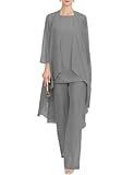 Chiffon Mother of The Bride Pant Suits 3Pcs Wedding Formal Outfit Set Evening Gown for Women